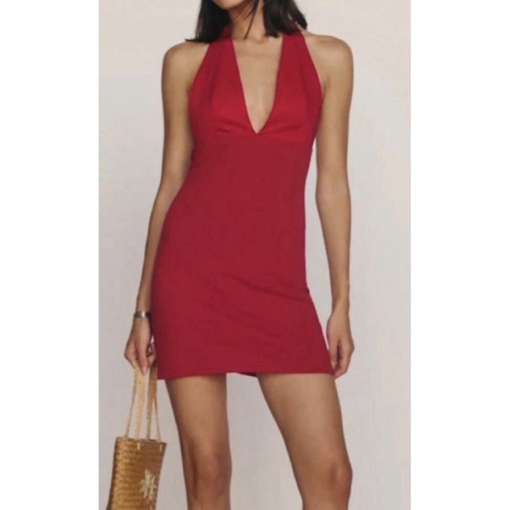 Reformation Womens Delanie Mini Dress Sz 6 Tomato Red Organic Cotton Minimalist
